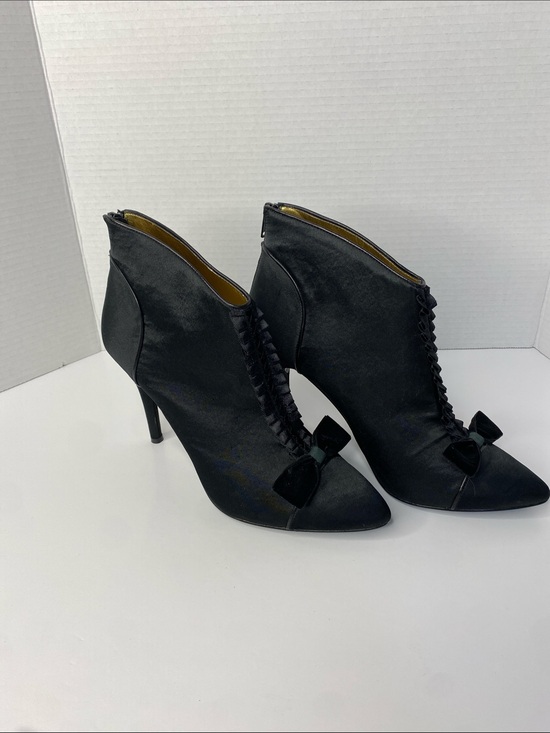 Hale Bob Shoes - Hale Bob Classic Black satin Ankle Booties with velvet Bow